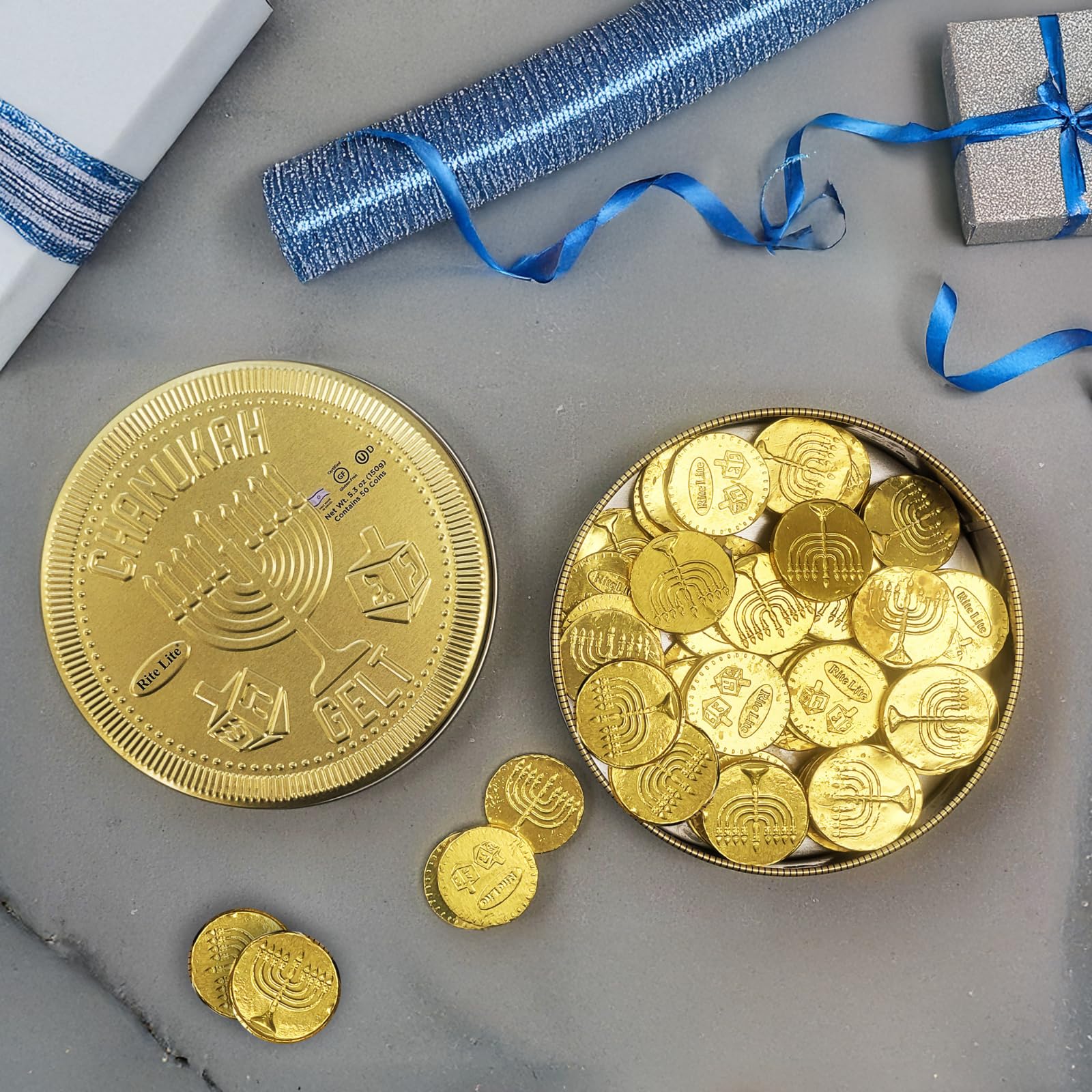 Amazon.com : Hanukkah Chocolate Gelt Gold Collectible Tin with 3gr